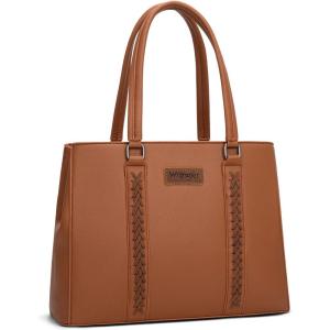 imageWrangler Double Compartment Tote Bag for Women Whipstitch HandbagBrown