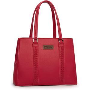 imageWrangler Double Compartment Tote Bag for Women Whipstitch HandbagBrugundy