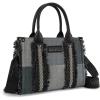 imageWrangler Tote Bag for Women Canvas Woven Top Handle Handbags with Guitar Strap Retro Purse Boho Shoulder BagBlack