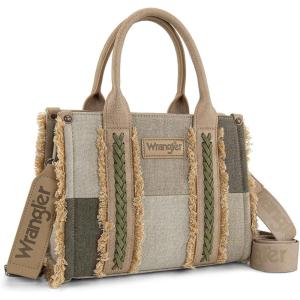 imageWrangler Tote Bag for Women Canvas Woven Top Handle Handbags with Guitar Strap Retro Purse Boho Shoulder BagTan