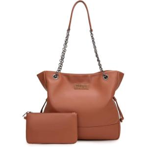 imageMontana West Wrangler Tote Bag for Women 2PCS Purses and Handbags Drawstring Shoulder Bag with Removable PouchBrown