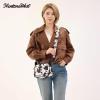 image:imageMontana West Small Crossbody Bags for Women Cow Print Purse Triple Zip Shoulder Handbags with Wide StrapCowBlack