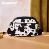 image:imageMontana West Small Crossbody Bags for Women Cow Print Purse Triple Zip Shoulder Handbags with Wide StrapCowBlack