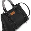 image:imageMontana West Wrangler Tote Bags for Women Medium Satchel Purse with Designer Braided Rope Top HandleBlack