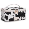 image:imageMontana West X Wrangler Travel Makeup Bag 2pcs Set Large Cosmetic Bag with Makeup Brush Holder Portable Make Up Organizer Cute Toiletry Bag with Divider and Handle for Women AztecCowBlack
