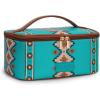 image:imageMontana West X Wrangler Travel Makeup Bag 2pcs Set Large Cosmetic Bag with Makeup Brush Holder Portable Make Up Organizer Cute Toiletry Bag with Divider and Handle for Women AztecTurquoise