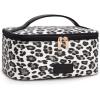 image:imageMontana West X Wrangler Travel Makeup Bag 2pcs Set Large Cosmetic Bag with Makeup Brush Holder Portable Make Up Organizer Cute Toiletry Bag with Divider and Handle for Women AztecLeopardBlack