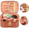 image:imageMontana West X Wrangler Travel Makeup Bag 2pcs Set Large Cosmetic Bag with Makeup Brush Holder Portable Make Up Organizer Cute Toiletry Bag with Divider and Handle for Women AztecAztecBrown