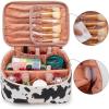 image:imageMontana West X Wrangler Travel Makeup Bag 2pcs Set Large Cosmetic Bag with Makeup Brush Holder Portable Make Up Organizer Cute Toiletry Bag with Divider and Handle for Women AztecCowBlack