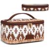 image:imageMontana West X Wrangler Travel Makeup Bag 2pcs Set Large Cosmetic Bag with Makeup Brush Holder Portable Make Up Organizer Cute Toiletry Bag with Divider and Handle for Women AztecAztecCoffee