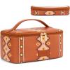 image:imageMontana West X Wrangler Travel Makeup Bag 2pcs Set Large Cosmetic Bag with Makeup Brush Holder Portable Make Up Organizer Cute Toiletry Bag with Divider and Handle for Women AztecAztecBrown