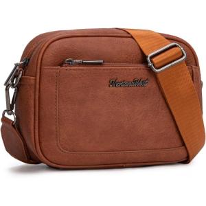 image:imageMontana West Small Crossbody Bags for Women Cow Print Purse Triple Zip Shoulder Handbags with Wide StrapBrown