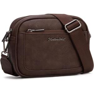 image:imageMontana West Small Crossbody Bags for Women Cow Print Purse Triple Zip Shoulder Handbags with Wide StrapCoffee