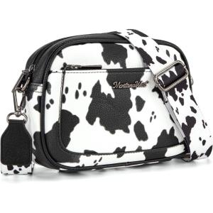 image:imageMontana West Small Crossbody Bags for Women Cow Print Purse Triple Zip Shoulder Handbags with Wide StrapCowBlack