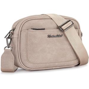 image:imageMontana West Small Crossbody Bags for Women Cow Print Purse Triple Zip Shoulder Handbags with Wide StrapKhaki