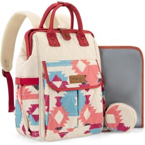 image:imageMontana West Wrangler Aztec Diaper Bag Backpack Western Backpacks for Moms Baby Essentials Bag with TwistLock Closure Insulated Pockets Portable Changing Pad Stroller Straps Pacifier CaseAztec Pink
