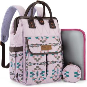 image:imageMontana West Wrangler Aztec Diaper Bag Backpack Western Backpacks for Moms Baby Essentials Bag with TwistLock Closure Insulated Pockets Portable Changing Pad Stroller Straps Pacifier CaseAztec Purple