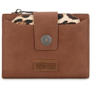 image:imageMontana West X Wrangler Small Wallets for Women Bifold RFID Blocking Wallets Compact Leopard Print Wallet with Removable ID WindowABrown