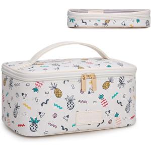 image:imageMontana West X Wrangler Travel Makeup Bag 2pcs Set Large Cosmetic Bag with Makeup Brush Holder Portable Make Up Organizer Cute Toiletry Bag with Divider and Handle for Women AztecBeige