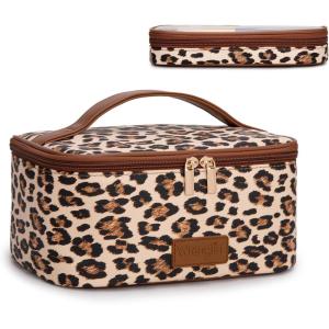 image:imageMontana West X Wrangler Travel Makeup Bag 2pcs Set Large Cosmetic Bag with Makeup Brush Holder Portable Make Up Organizer Cute Toiletry Bag with Divider and Handle for Women AztecLeopard