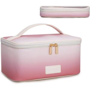 image:imageMontana West X Wrangler Travel Makeup Bag 2pcs Set Large Cosmetic Bag with Makeup Brush Holder Portable Make Up Organizer Cute Toiletry Bag with Divider and Handle for Women AztecKhakiTan