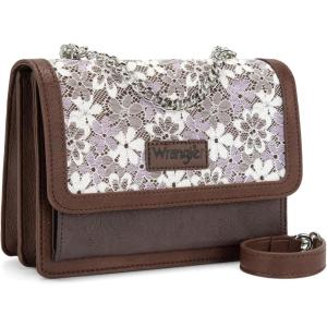 image:imageWrangler Flap Shoulder Bag for Women Vintage Floral Tooled Crossbody Purse with Chain StrapCoffee