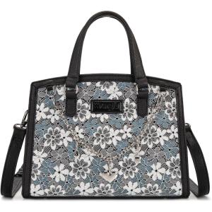 image:imageWrangler Medium Tote Bag for Women Lace Crossbody Top Handle Handbags Ladies Satchel Elegant Purse for Wedding GiftBlack