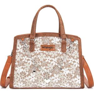 image:imageWrangler Medium Tote Bag for Women Lace Crossbody Top Handle Handbags Ladies Satchel Elegant Purse for Wedding GiftBrown