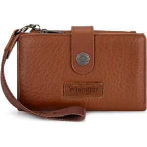 image:imageX Wrangler Womens Wallet Small Rfid Blocking Wristlet Wallets Cute Bifold Ladies Wallet with Zipper PocketBrown