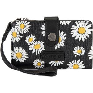 image:imageX Wrangler Womens Wallet Small Rfid Blocking Wristlet Wallets Cute Bifold Ladies Wallet with Zipper PocketFlowerblack