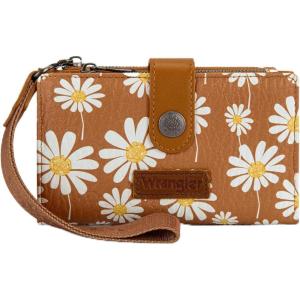 image:imageX Wrangler Womens Wallet Small Rfid Blocking Wristlet Wallets Cute Bifold Ladies Wallet with Zipper PocketFlowerbrown