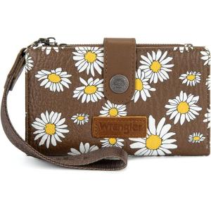 image:imageX Wrangler Womens Wallet Small Rfid Blocking Wristlet Wallets Cute Bifold Ladies Wallet with Zipper PocketFlowercoffee