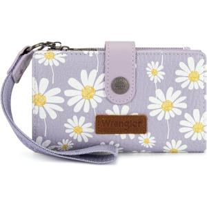 image:imageX Wrangler Womens Wallet Small Rfid Blocking Wristlet Wallets Cute Bifold Ladies Wallet with Zipper PocketFlowerpurple