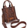 image:imageWrangler Embossed Crossbody Purse for Women Top Handle Fringe Handbags and Western Mini ToteAngel Brown