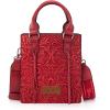 image:imageWrangler Embossed Crossbody Purse for Women Top Handle Fringe Handbags and Western Mini ToteAngel Red