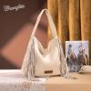 image:imageWrangler Fringe Suede Hobo Bag for Women Leather Western Fringe Purse Tassel Hippie Shoulder BagBeige
