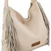 image:imageWrangler Fringe Suede Hobo Bag for Women Leather Western Fringe Purse Tassel Hippie Shoulder BagBeige