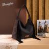 image:imageWrangler Fringe Suede Hobo Bag for Women Leather Western Fringe Purse Tassel Hippie Shoulder BagBlack