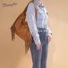 image:imageWrangler Fringe Suede Hobo Bag for Women Leather Western Fringe Purse Tassel Hippie Shoulder BagBright Brown