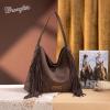 image:imageWrangler Fringe Suede Hobo Bag for Women Leather Western Fringe Purse Tassel Hippie Shoulder BagCoffee