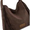 image:imageWrangler Fringe Suede Hobo Bag for Women Leather Western Fringe Purse Tassel Hippie Shoulder BagCoffee