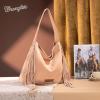 image:imageWrangler Fringe Suede Hobo Bag for Women Leather Western Fringe Purse Tassel Hippie Shoulder BagDark Pink