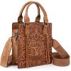 image:imageWrangler Embossed Crossbody Purse for Women Top Handle Fringe Handbags and Western Mini ToteAngel Light Brown