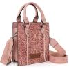 image:imageWrangler Embossed Crossbody Purse for Women Top Handle Fringe Handbags and Western Mini ToteAngel Pink