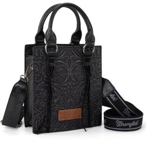 image:imageWrangler Embossed Crossbody Purse for Women Top Handle Fringe Handbags and Western Mini ToteAngel Black