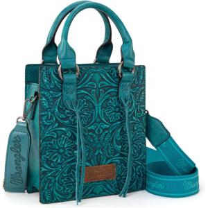 image:imageWrangler Embossed Crossbody Purse for Women Top Handle Fringe Handbags and Western Mini ToteAngel Turquoise