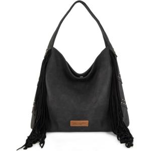 image:imageWrangler Fringe Suede Hobo Bag for Women Leather Western Fringe Purse Tassel Hippie Shoulder BagBlack