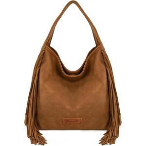 image:imageWrangler Fringe Suede Hobo Bag for Women Leather Western Fringe Purse Tassel Hippie Shoulder BagBright Brown