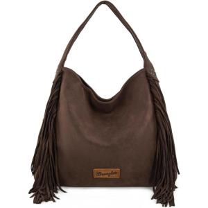 image:imageWrangler Fringe Suede Hobo Bag for Women Leather Western Fringe Purse Tassel Hippie Shoulder BagCoffee