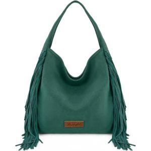 image:imageWrangler Fringe Suede Hobo Bag for Women Leather Western Fringe Purse Tassel Hippie Shoulder BagTurquoise
